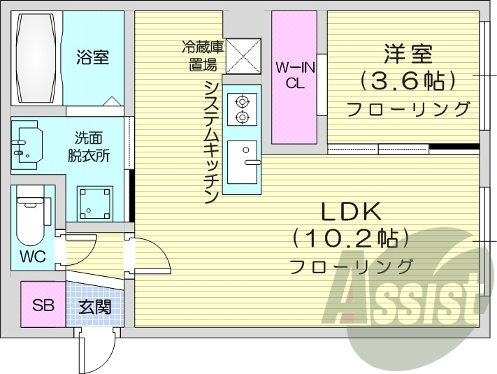 1LDK、ガスリミット、エアコン、システムキッチン