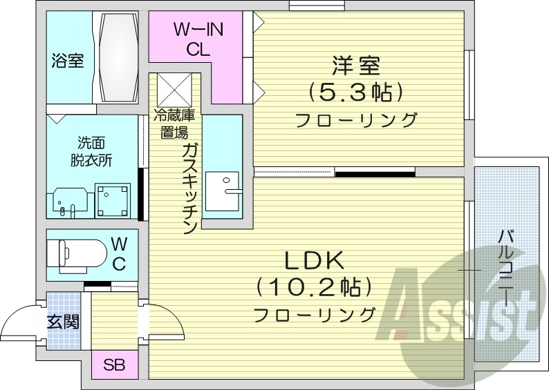 1LDK、灯油暖房、ウォークインクローゼット、シャワートイレ