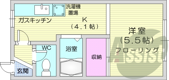 1DK、収納、バストイレ別、灯油暖房、ペット可