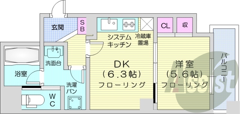 1DK、システムキッチン、独立洗面台、エアコン、宅配ボックス