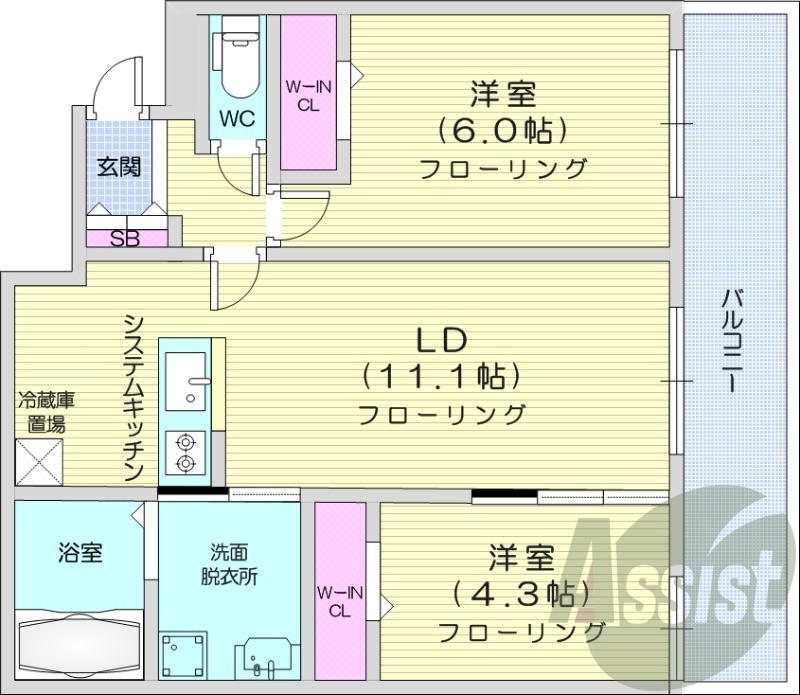 2LDK、エアコン、システムキッチン、灯油暖房