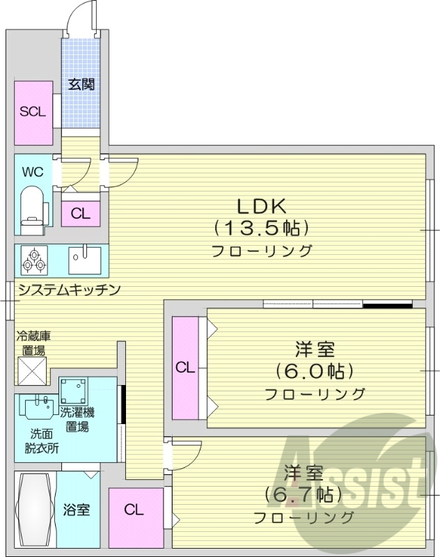 2LDK、ガスリミット、エアコン、システムキッチン