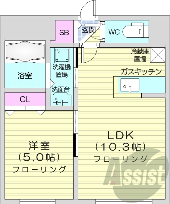1LDK、都市ガス、ネット無料、TV付インターホン