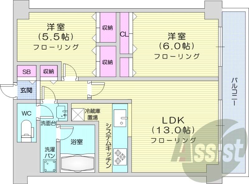 2LDK、灯油暖房、オートロック、宅配BOX