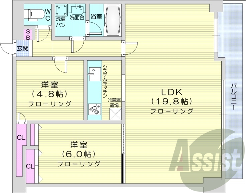 2LDK、灯油暖房、オートロック、宅配BOX