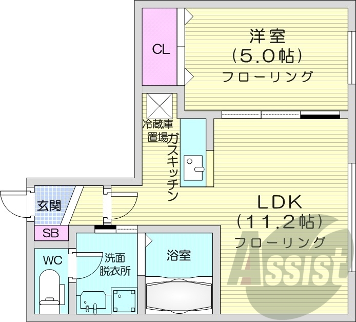 1LDK、ネット無料、浴室乾燥機、オートロック