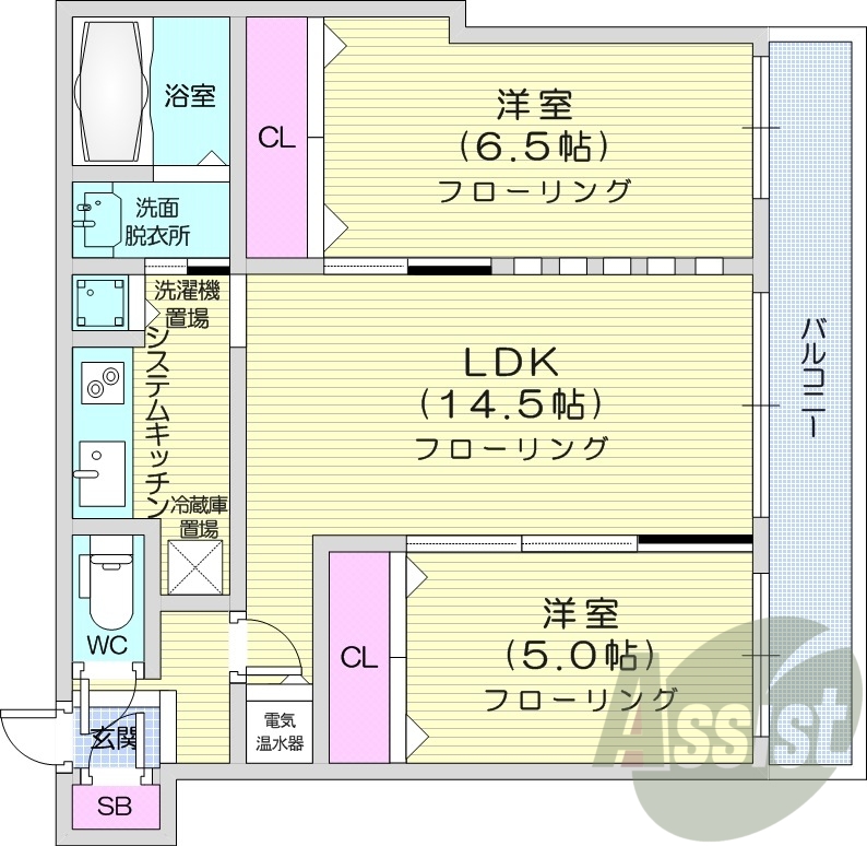 2LDK、収納、電気暖房、宅配BOX、モニターホン