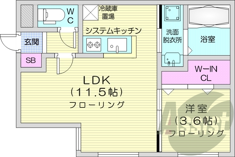 1LDK、都市ガス、浴室乾燥機、エアコン、システムキッチン