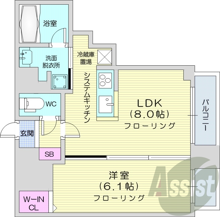 1LDK、浴室乾燥機、床暖房、ウォシュレット、オートバス