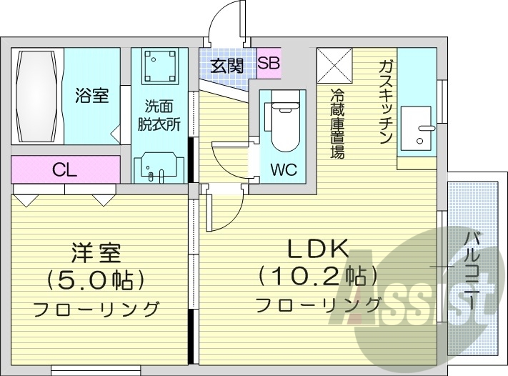 1LDK、都市ガス、角部屋、ネット無料、シャワートイレ