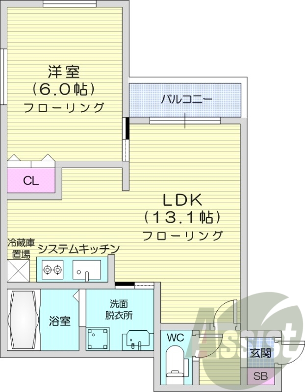 1LDK、ペット可、浴室乾燥機、システムキッチン