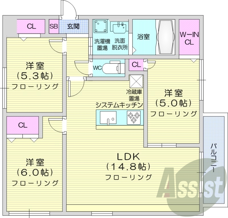 2LDK、都市ガス、一坪バス、ミラバス、ペット飼育可