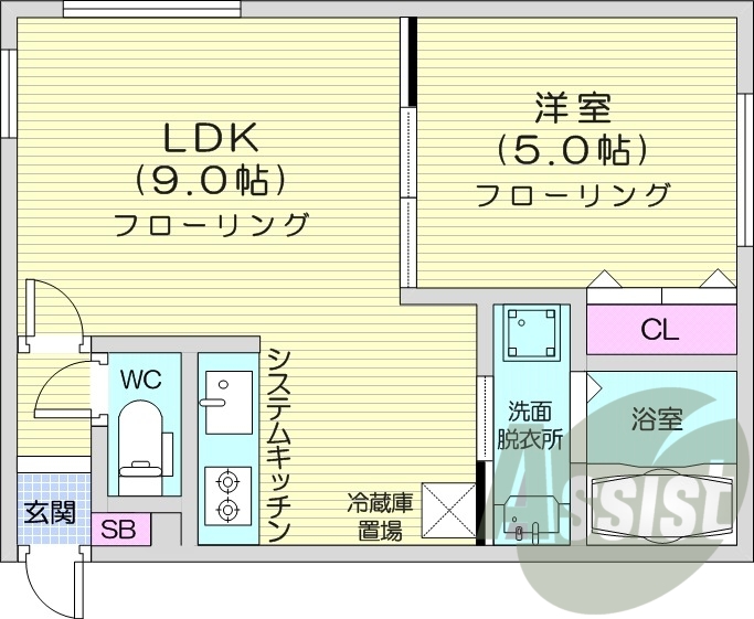 1LDK、エアコン、システムキッチン、灯油暖房、ネット無料
