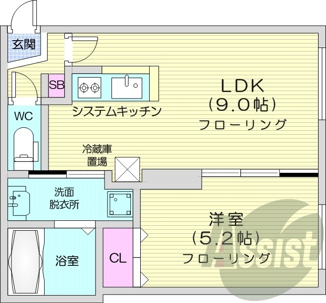 1LDK、エアコン、システムキッチン、灯油暖房、ネット無料