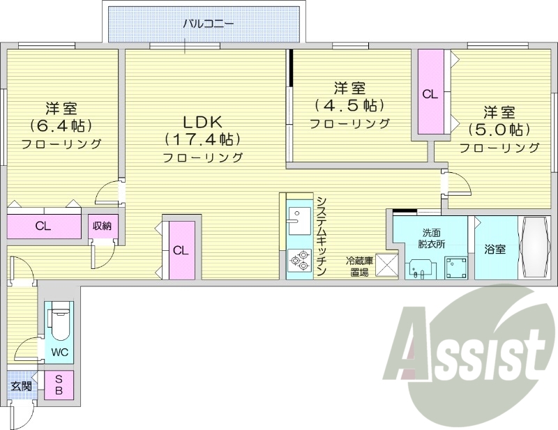 3LDK、エアコン、追い焚き、システムキッチン、灯油暖房