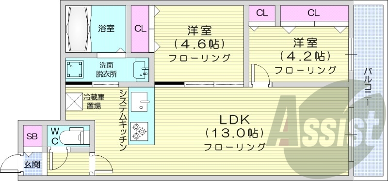 2LDK、都市ガス、追い焚き、エアコン、