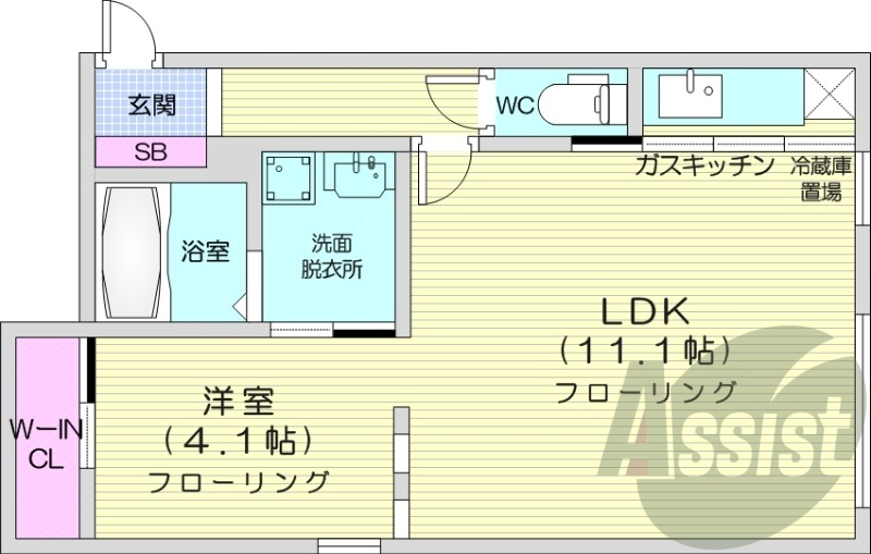 1LDK、角部屋、エアコン、追い炊き、灯油暖房