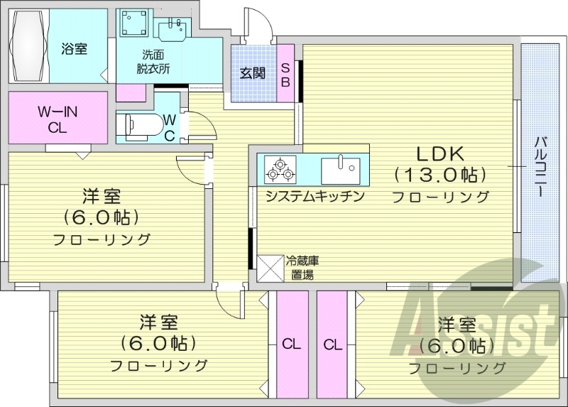 3LDK、ガスリミット、エアコン、TV付浴室