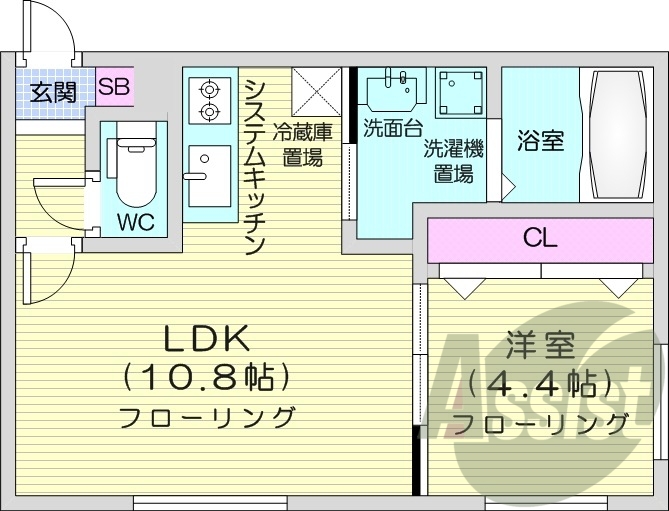 1LDK、都市ガス、エアコン、システムキッチン