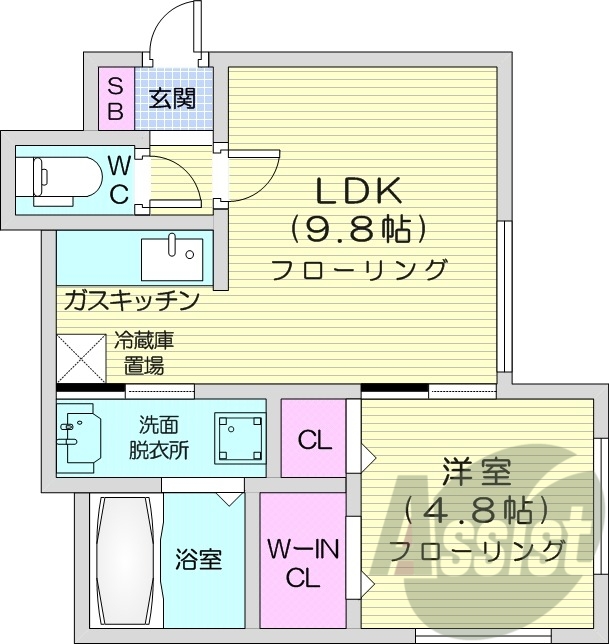 1LDK、エアコン、シャワートイレ、モニタ付インターホン