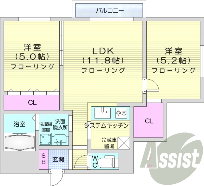 2LDK、追い焚き、浴室乾燥機、エアコン