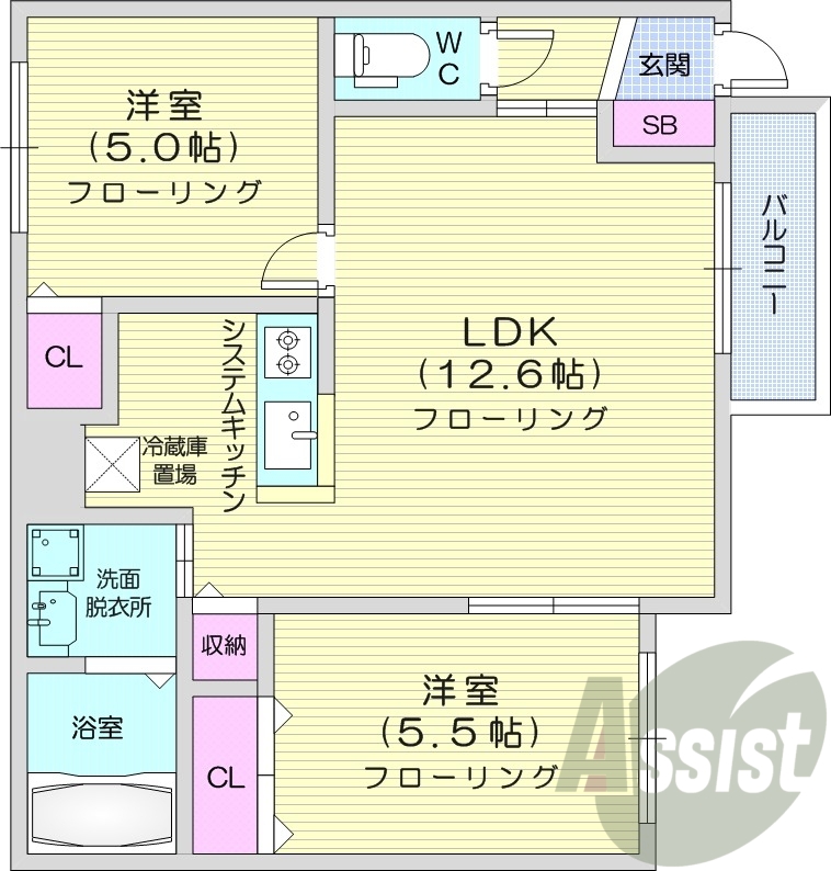 2LDK、追い焚き、浴室乾燥機、エアコン