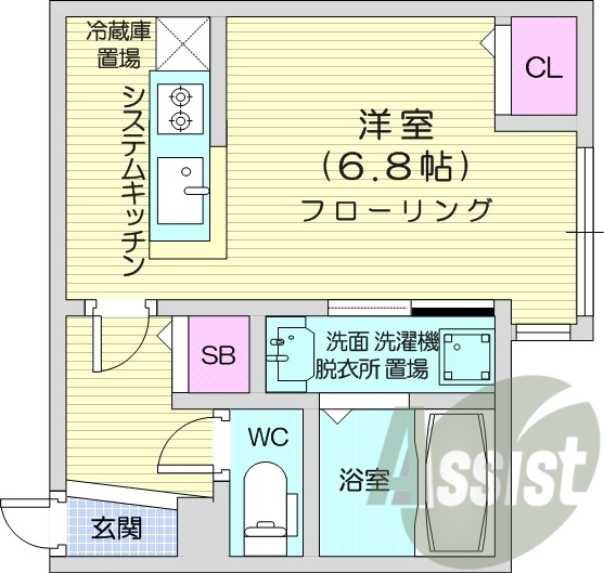 1K、エアコン、ガスリミット、システムキッチン