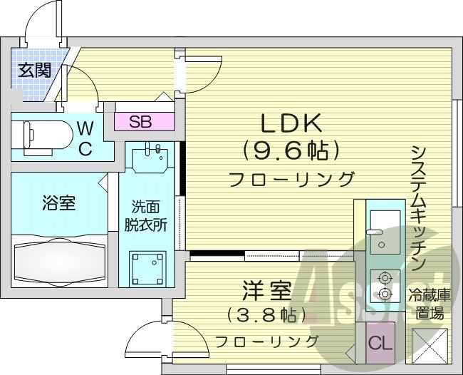 1LDK、エアコン、システムキッチン、ネット無料