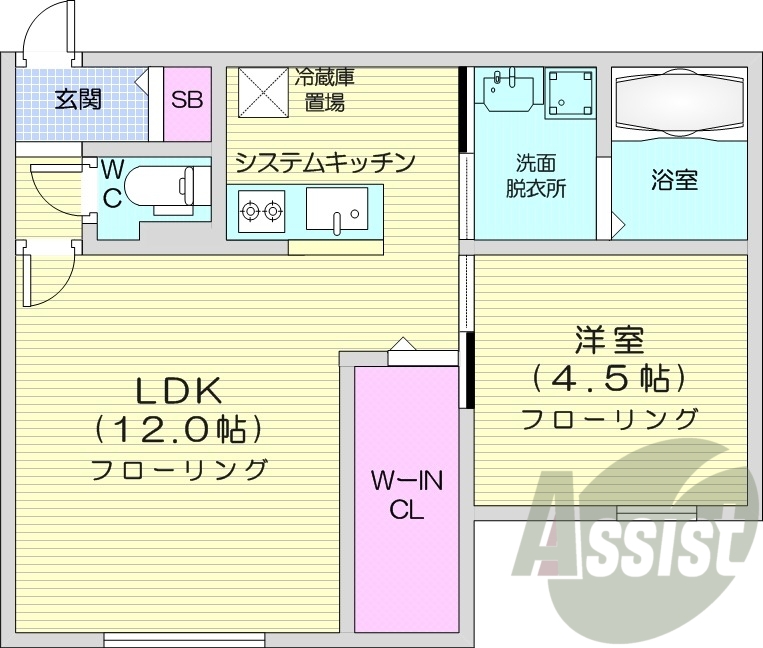 1LDK、エアコン、システムキッチン、ネット無料