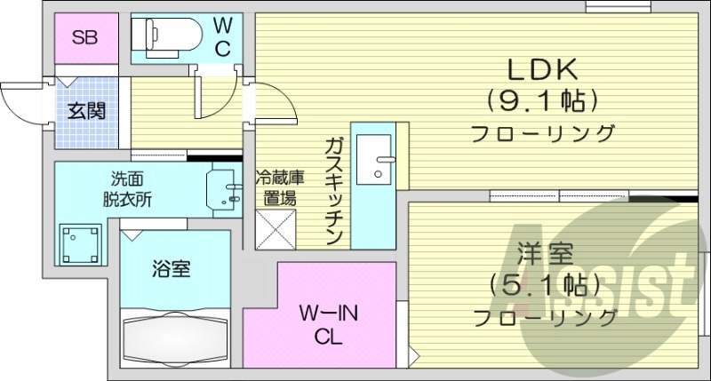 1LDK、エアコン、浴室乾燥機、ネット無料