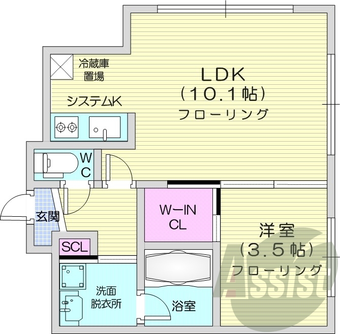 1LDK、エアコン、システムキッチン、灯油暖房
