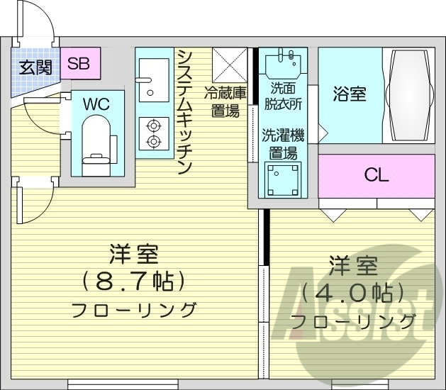 1LDK、エアコン、ネット無料、浴室乾燥機