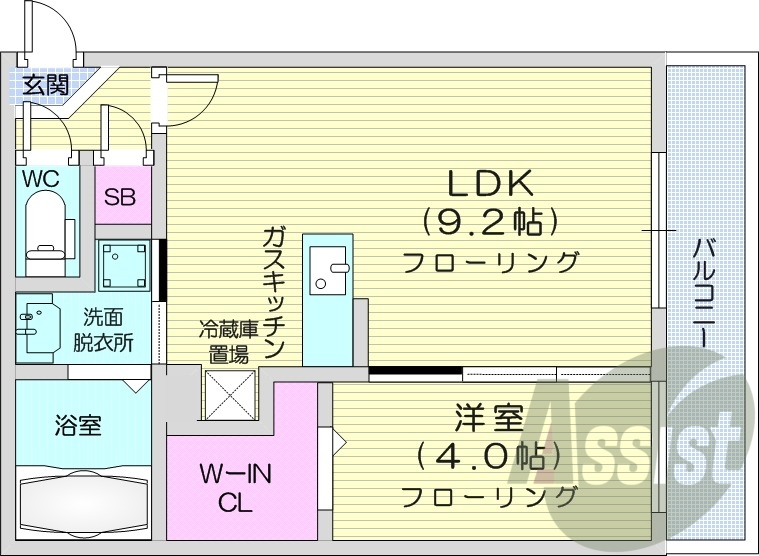 1LDK、エアコン、ガス暖房、システムキッチン、独立洗面台