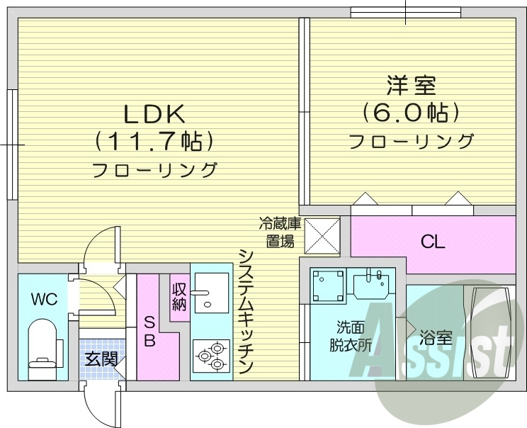 1LDK、エアコン、灯油暖房、シャワートイレ
