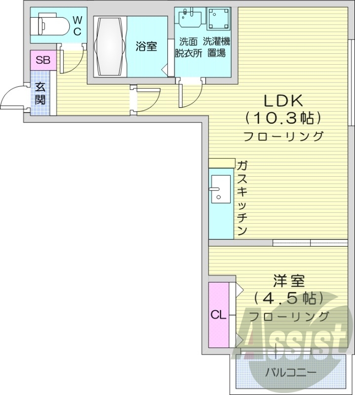 1LDK、浴室乾燥機、独立洗面台、灯油暖房、オートロック
