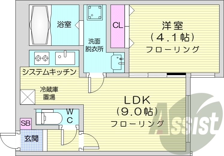 1LDK、システムキッチン、エアコン、ネット無料