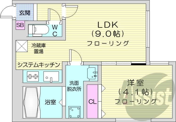 1LDK、システムキッチン、エアコン、ネット無料