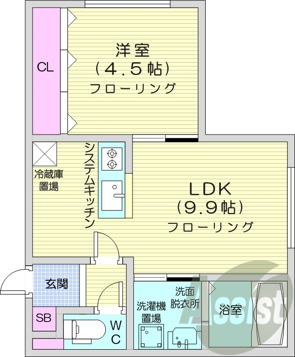 1LDK、システムキッチン、都市ガス、ネット無料、収納