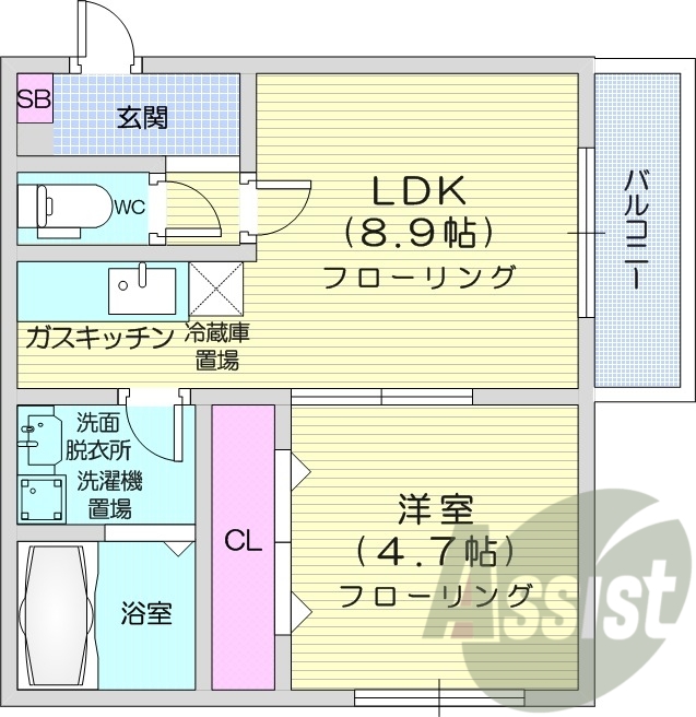 1LDK、エアコン、ネット無料、オートロック