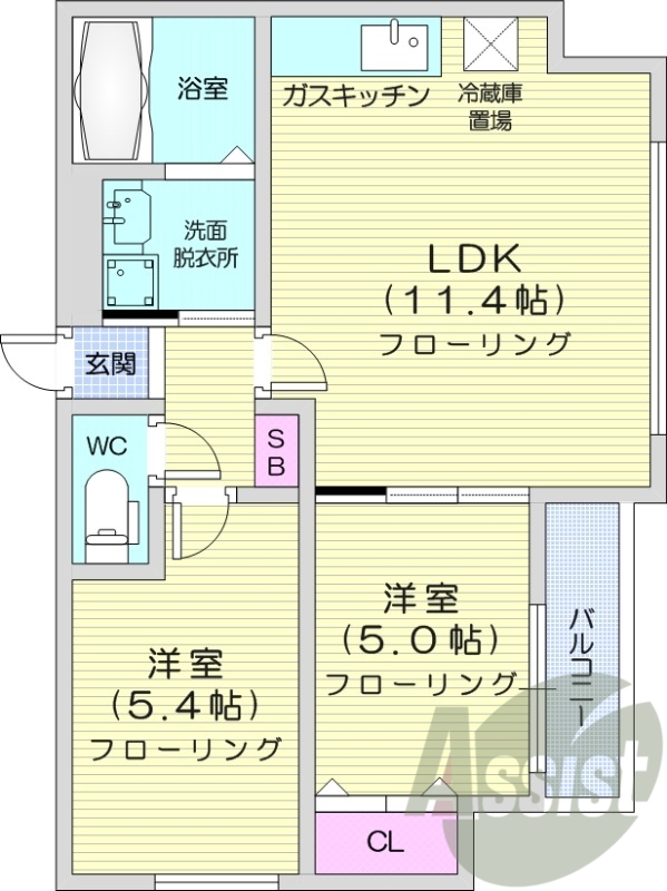 2LDK、浴室乾燥機、エアコン、灯油暖房、独立洗面台