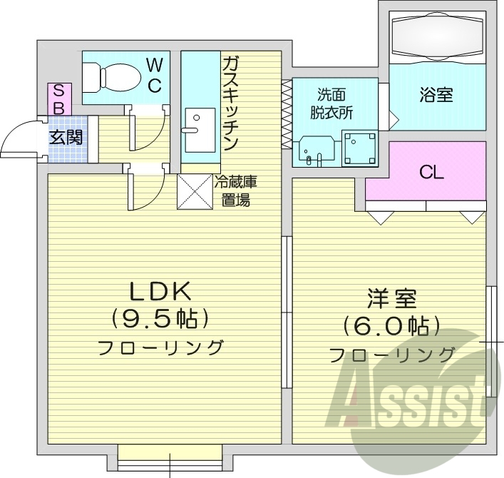 1LDK、都市ガス、角部屋、灯油暖房、バストイレ別
