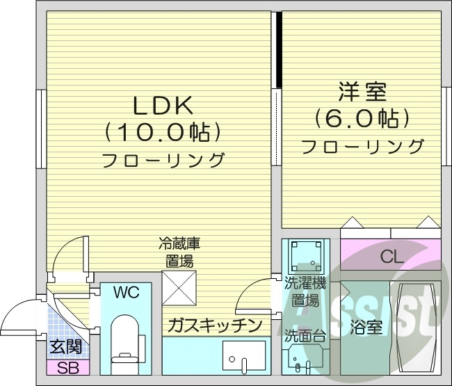 1LDK、収納、灯油暖房、洗濯機置場、バストイレ別