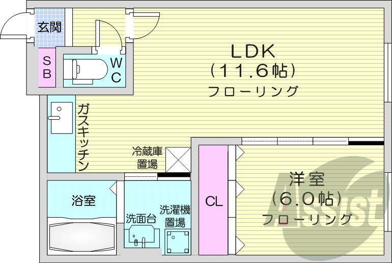 1LDK、シャンプードレッサー、エアコン、シャワートイレ