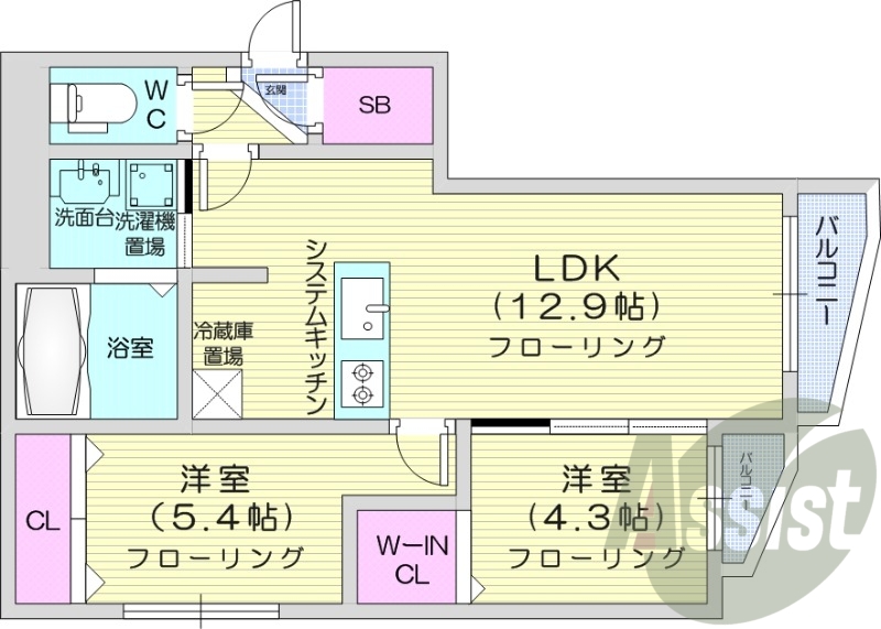 2LDK、都市ガス、エアコン、追い焚き、浴室乾燥機