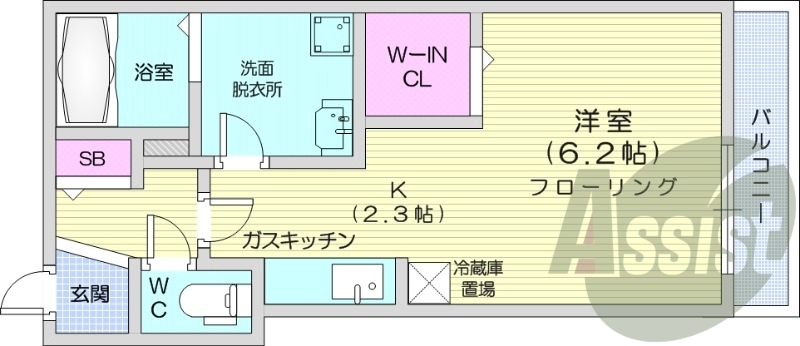 1K、エアコン、独立洗面台、ネット無料、オートロック