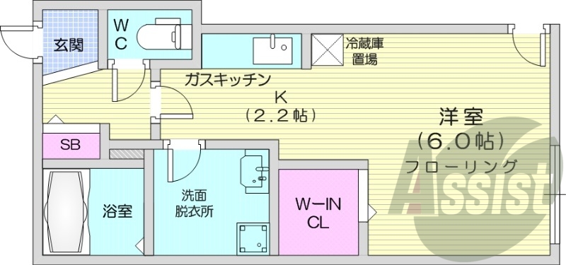 1K、エアコン、独立洗面台、ネット無料、オートロック