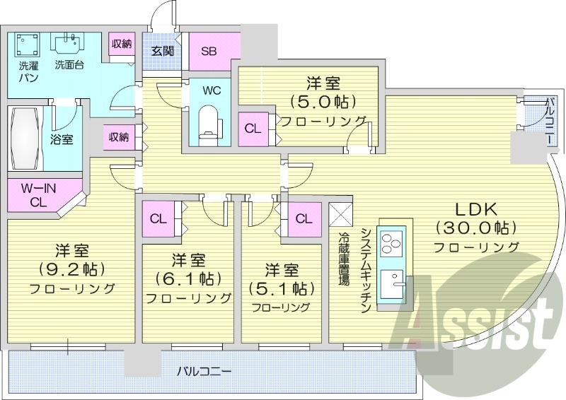 4LDK、システムキッチン、シャワートイレ、追い焚き