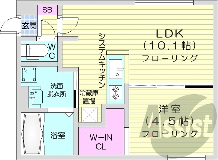 1LDK、都市ガス、エアコン、システムキッチン