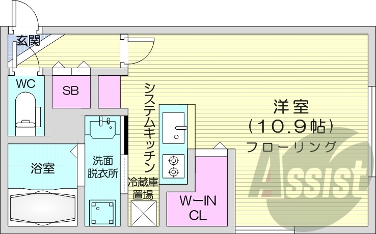 1K、都市ガス、エアコン、バス・トイレ別
