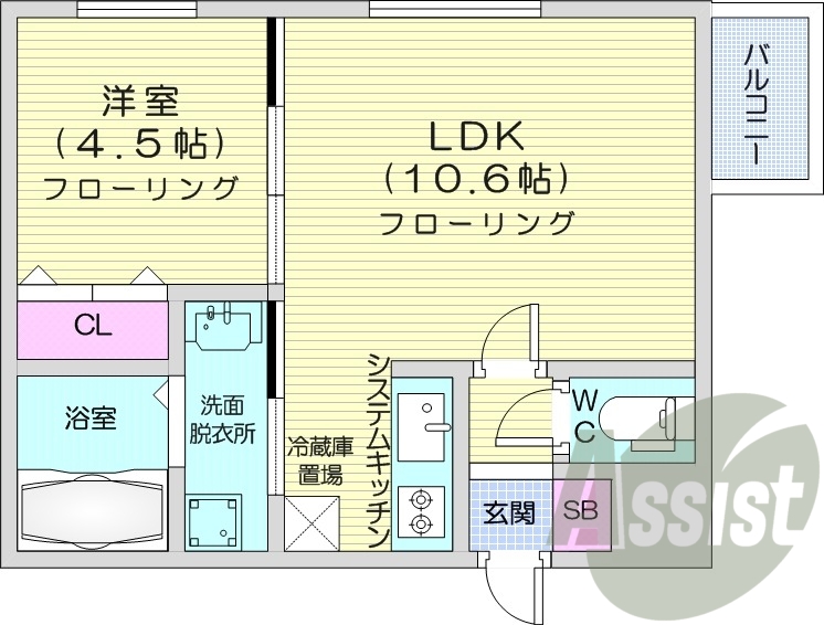 1LDK、都市ガス、システムキッチン、エアコン、宅配ボックス